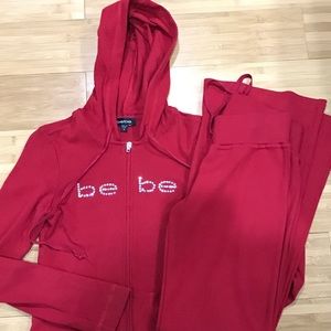Bebe Rhinestone Red Track Suit